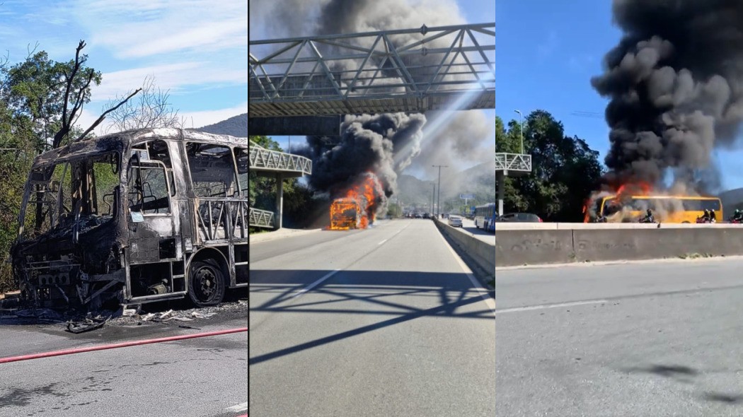 Ônibus pega fogo e motociclista morre após acidente na SC-401, em Florianópolis