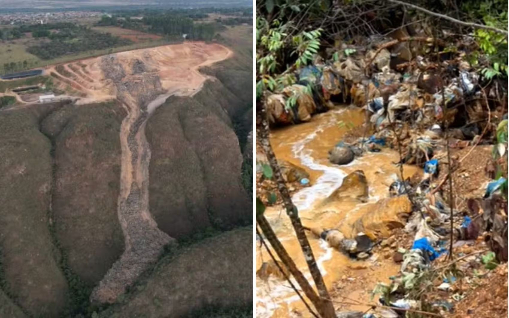Terceiro desmoronamento em lixão volta a contaminar córrego, em Padre Bernardo