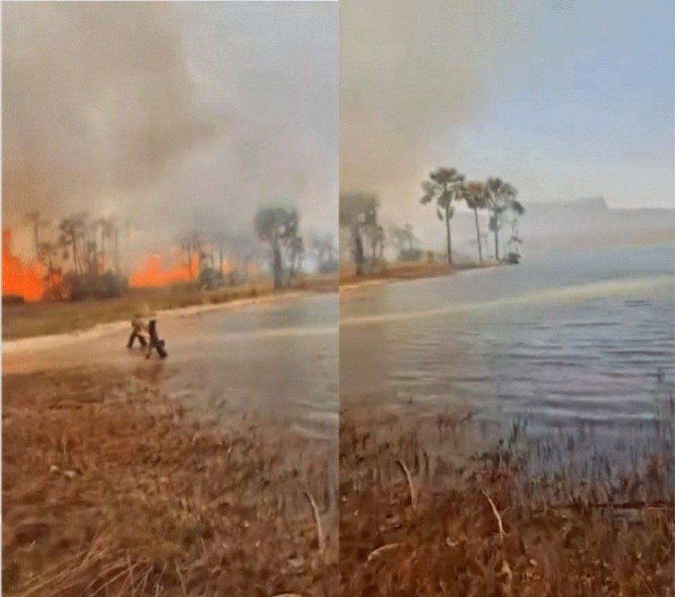 Fogos às margens da Lagoa da Serra — Foto: Reprodução/Redes Socias