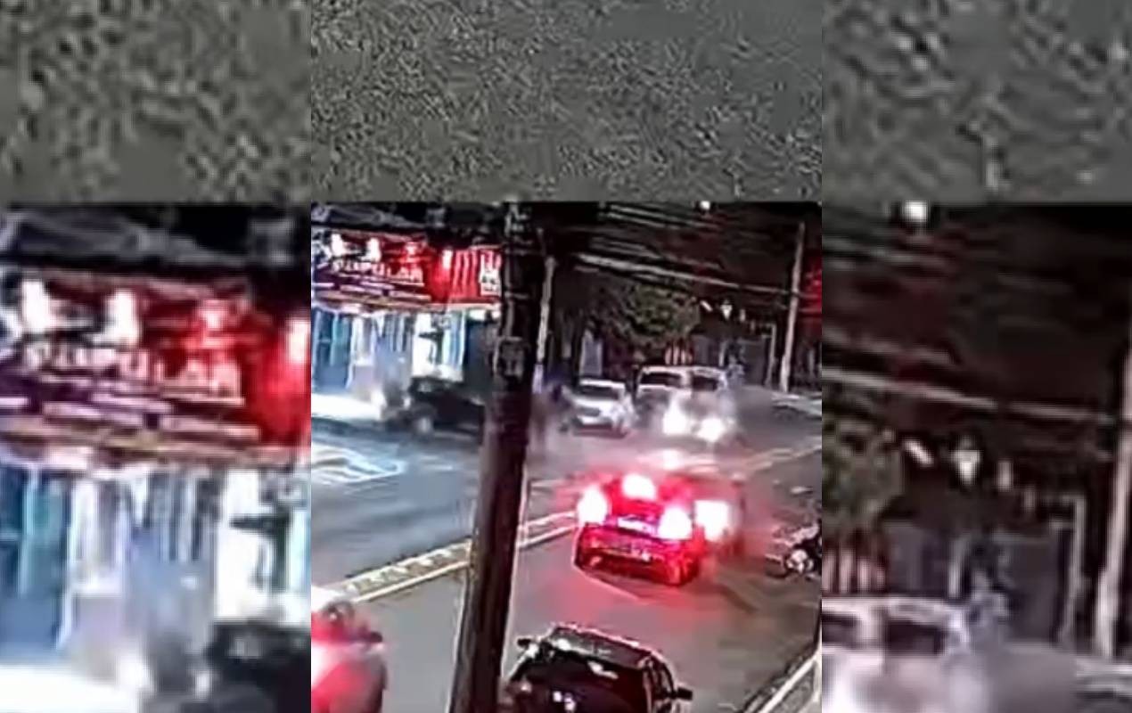 VÍDEO: motociclista fica ferida após bater contra carro no interior de SP