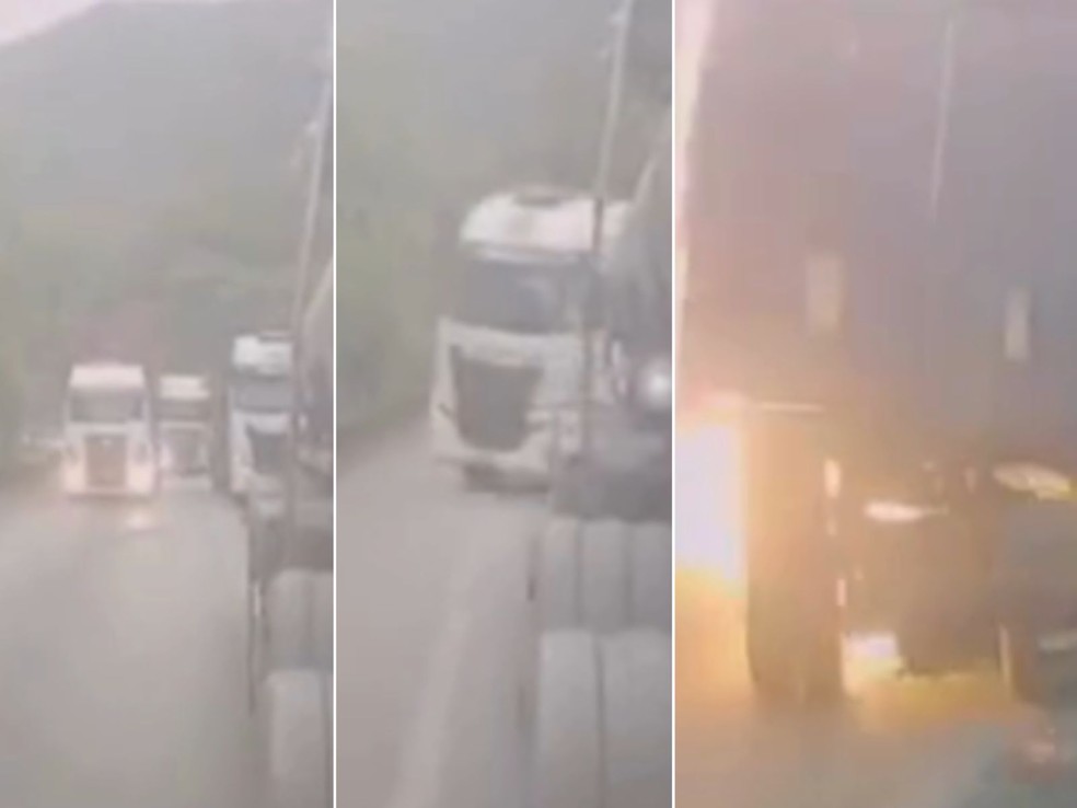 Acidente entre carretas deixou dois mortos na Via Anchieta, em Cubatão (SP) — Foto: Reprodução
