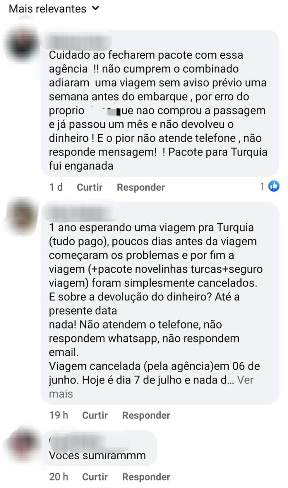 Clientes denunciam descaso com pacotes comprados de agência de Botucatu — Foto: Facebook/Reprodução