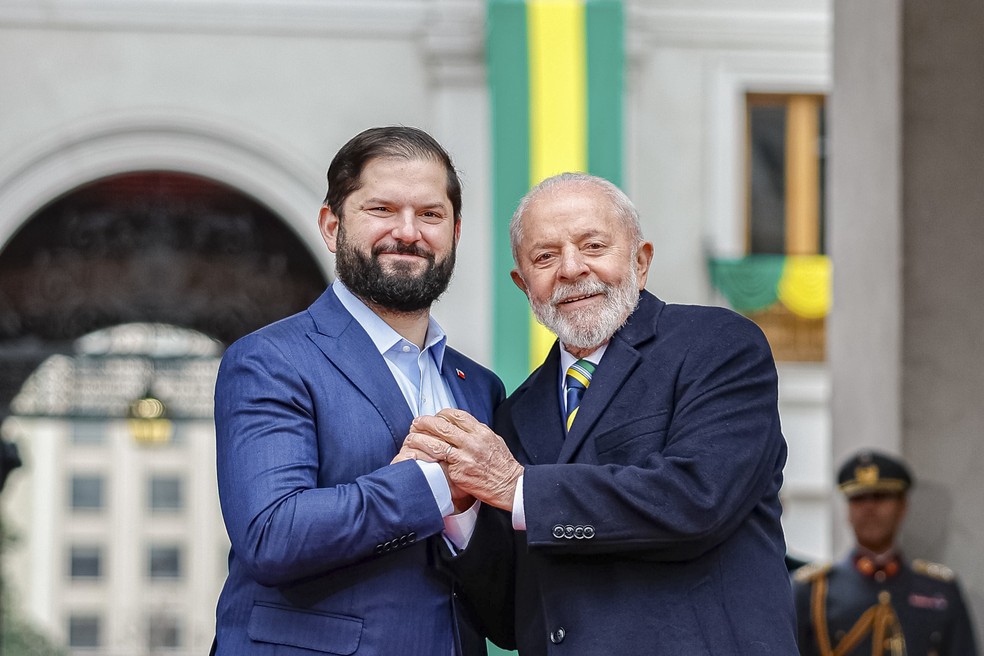 Boric e Lula durante visita do presidente brasileiro ao Chile em 2024 &mdash; Foto: Ricardo Stuckert/Presid&ecirc;ncia da Rep&uacute;blica