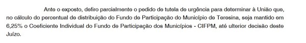 Justiça determina que União mantenha mesmo índice de repasses do FPM à Teresina — Foto: Reprodução