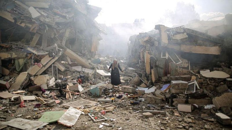 Al-Zahra ficou assim depois dos ataques de Israel em 19 de outubro — Foto: GETTY IMAGES