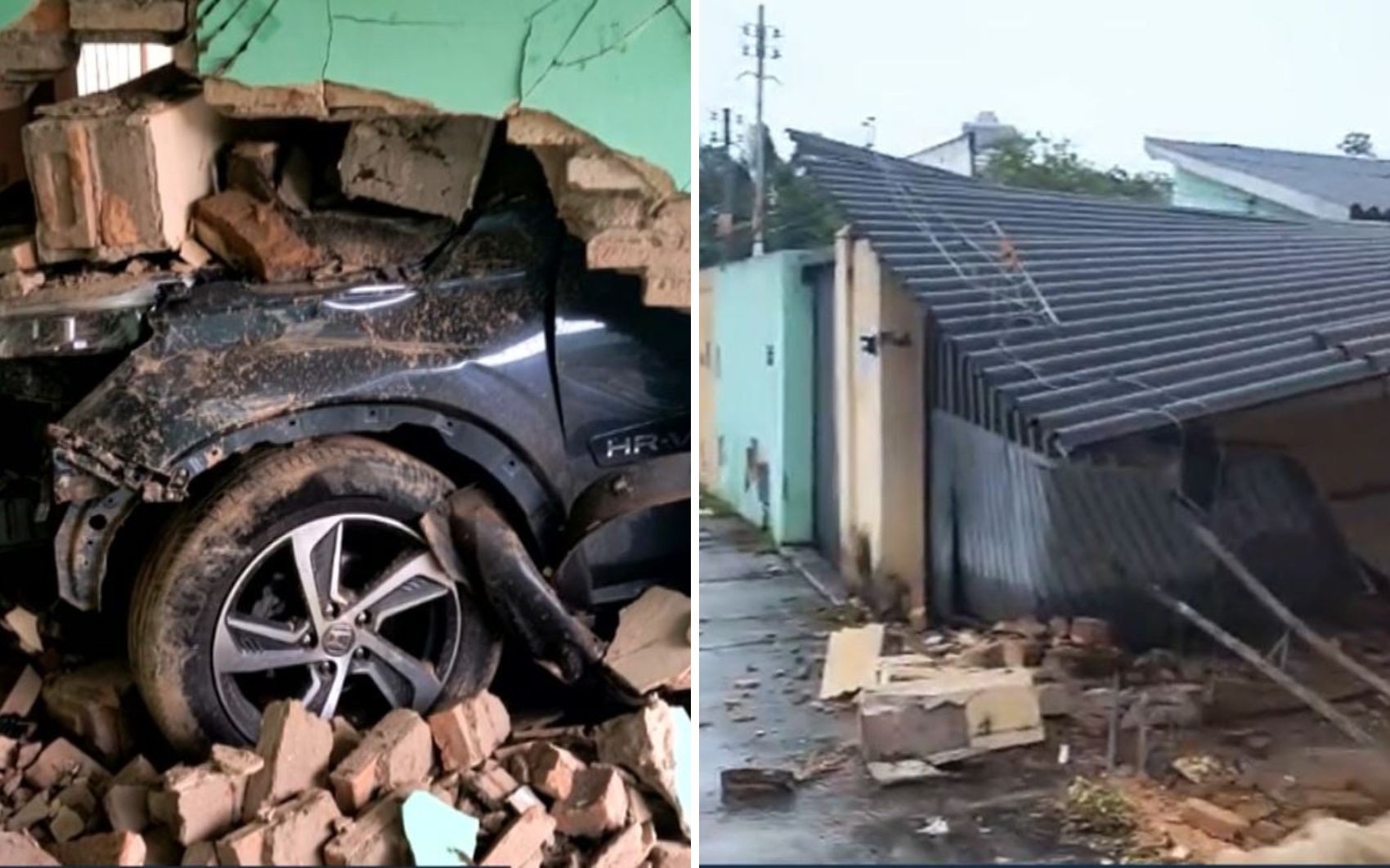 Carro em zigue-zague destrói muro e para dentro de casa em Goiânia; vídeo
