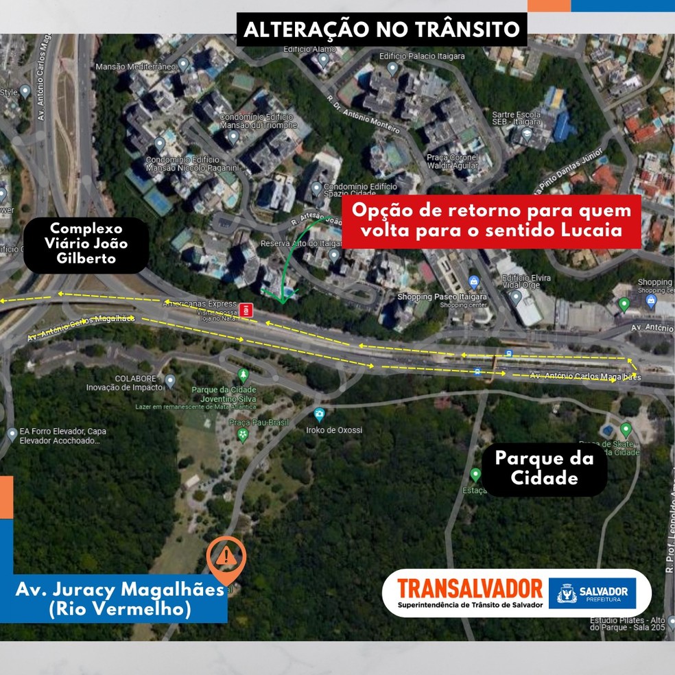 Retornos na Avenida Juracy Magalhães são fechados por causa das obras do BRT — Foto: Ascom/Transalvador

