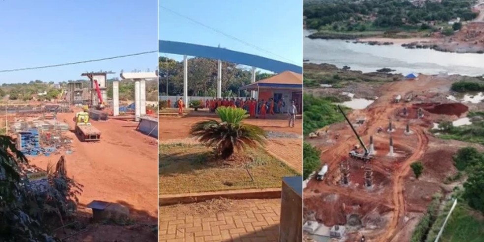Trabalhadores paralisam obras da ponte JK em Estreito por atraso de salários — Foto: Reprodução/Redes Sociais