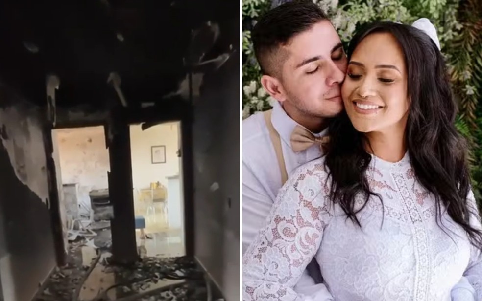 A família foi identificada como Luiz Evaldo Lima, Graciane Rosa de Oliveira e Léo Oliveira de Lima, filho deles de 23 dias — Foto: Reprodução/TV Anhanguera e Reprodução/Redes sociais