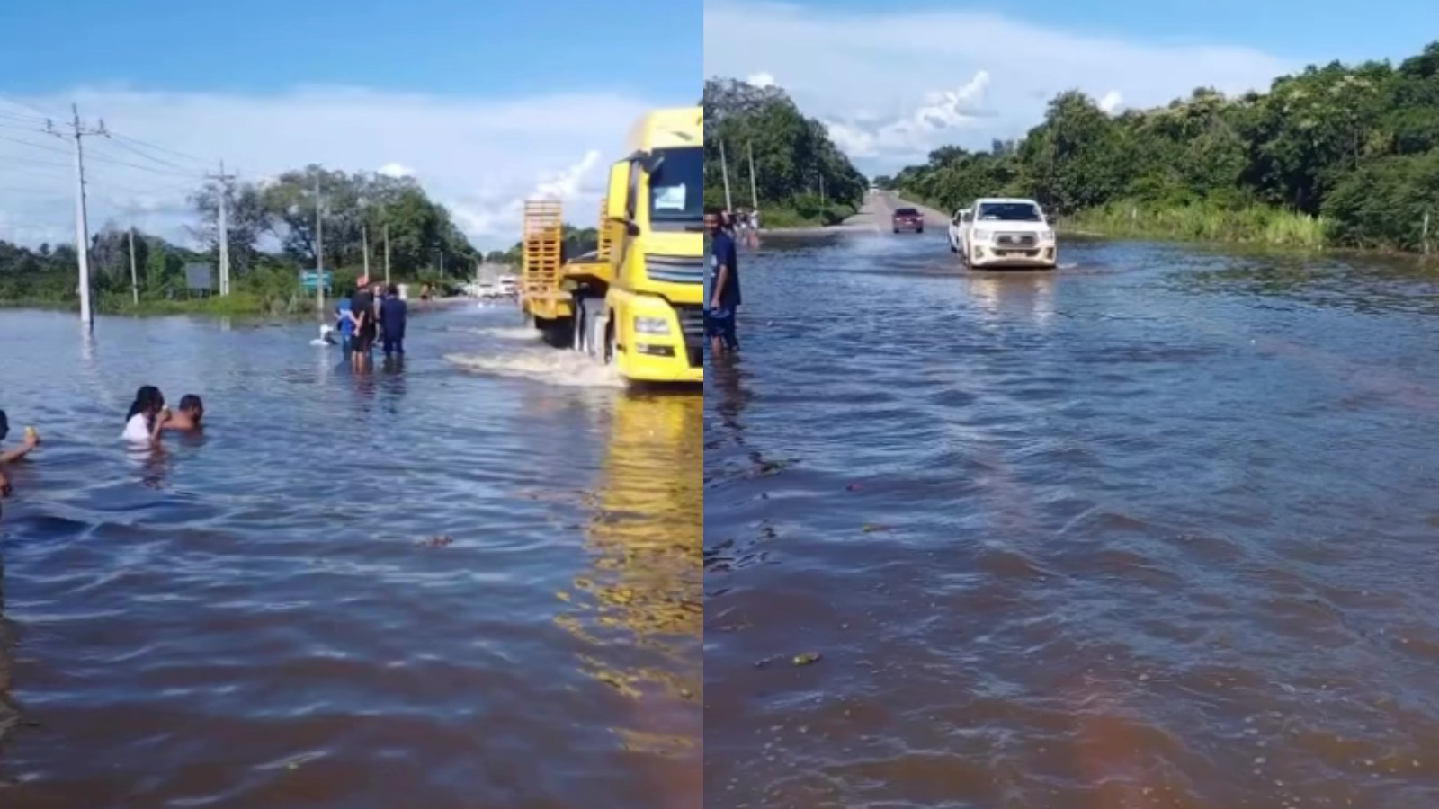 Trecho alagado em BR se torna área de banho no PI e prefeitura alerta para perigos: 'não é ponto turístico'