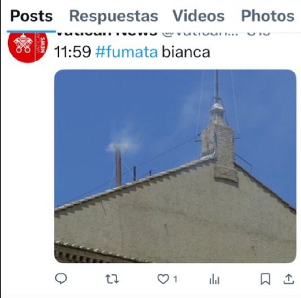 No X, Vaticano postou que nesta manhã fumaça tinha sido branca — Foto: Reprodução/Redes Sociais