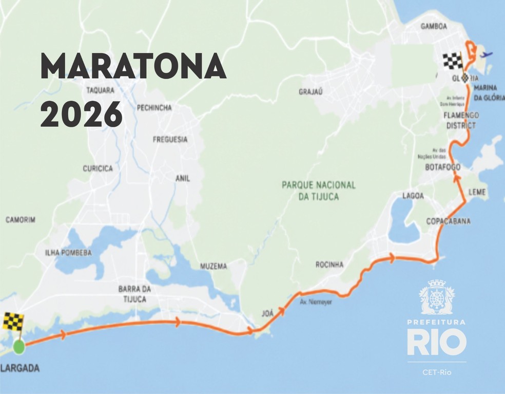 Percurso da Maratona do Rio 2026 &mdash; Foto: Divulga&ccedil;&atilde;o