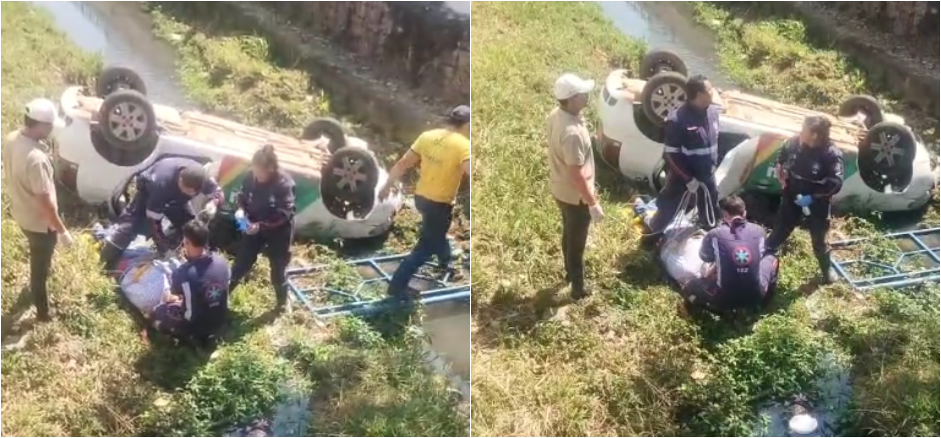 VÍDEO: carro oficial da Prefeitura de Itu cai em córrego da Marginal após motorista perder o controle