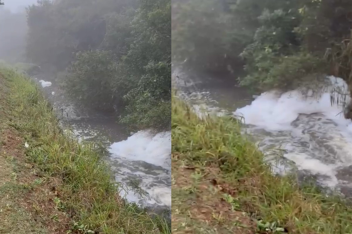 Cetesb investiga presença de espuma no Ribeirão do Chá em Itapetininga; vídeo