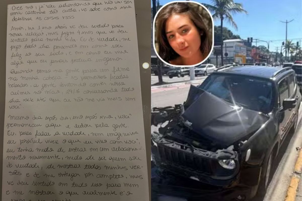 Namorado de jovem morta em acidente com motorista bêbado publica carta escrita por ela; veja