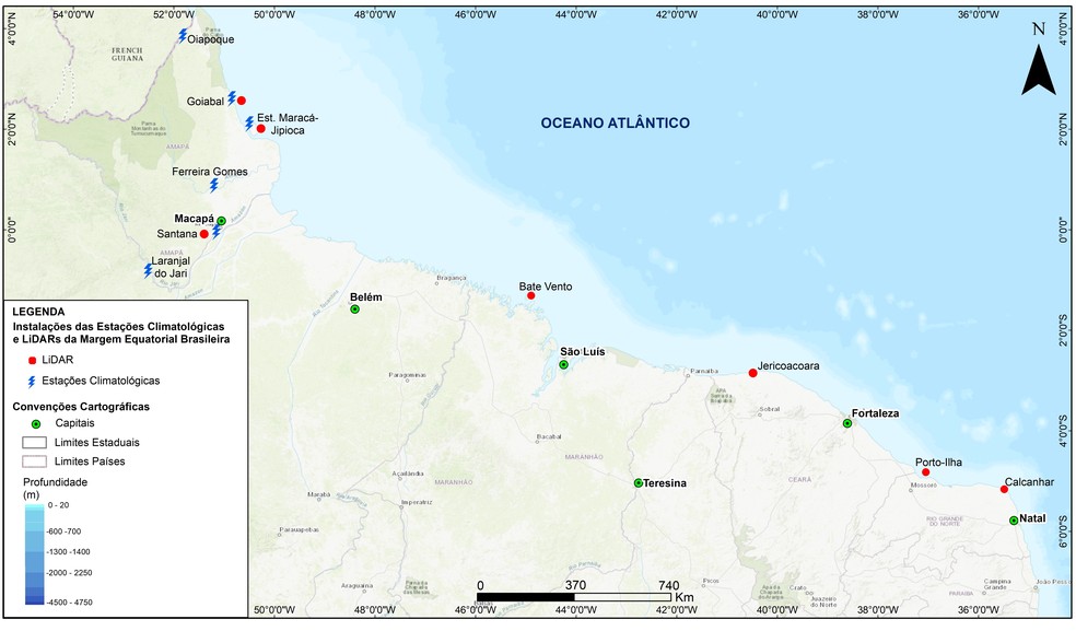 Mapa mostra área do litoral brasileiro que terá potencial analisado para produção de energia eólica offshore — Foto: Divulgação