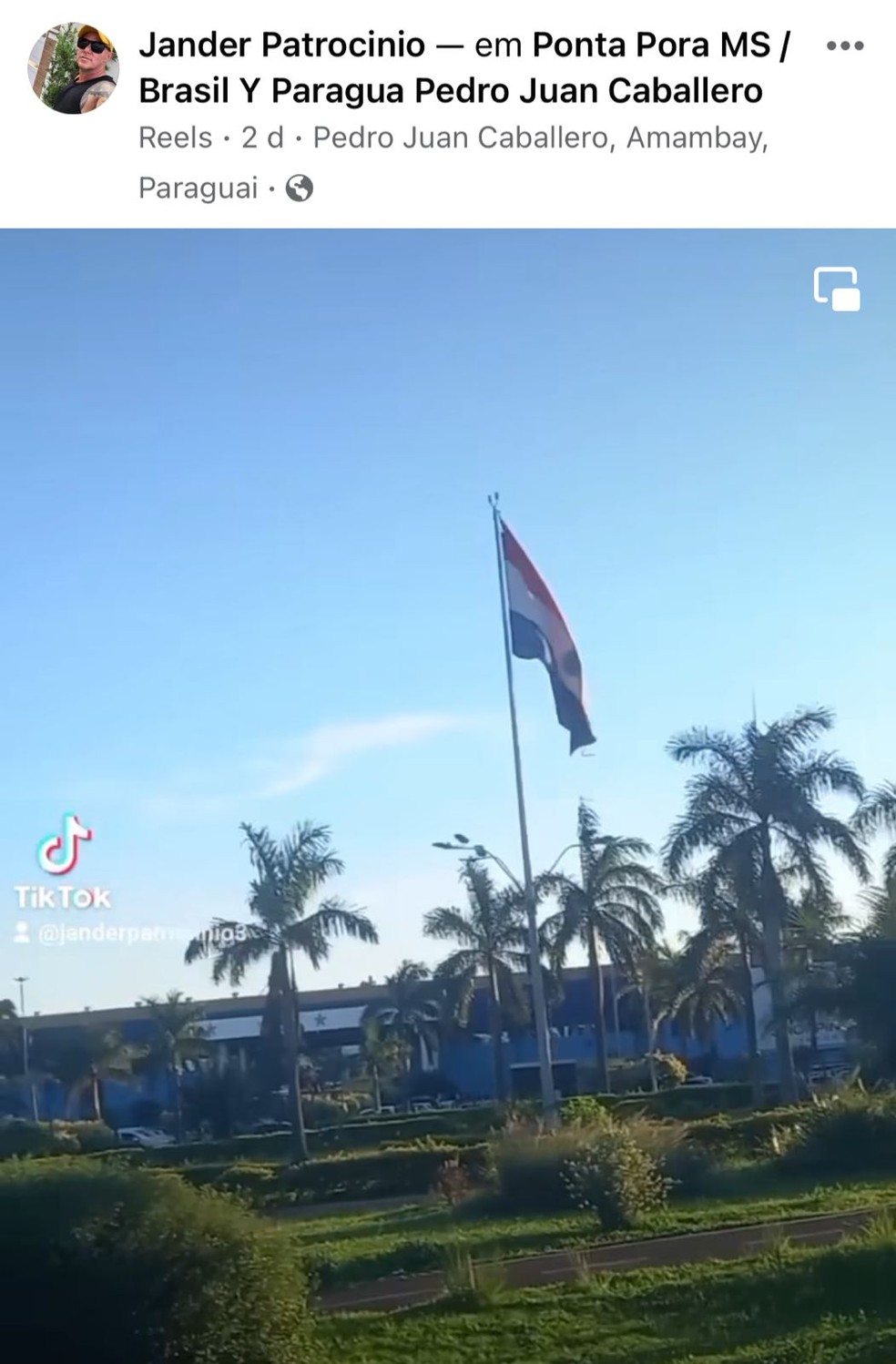 Jander Patrocínio postou vídeo na fronteira do Brasil com o Paraguai — Foto: Redes sociais