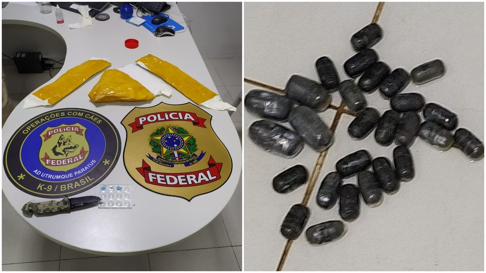 Dupla natural do Pará foi flagrada no Aeroporto Internacional de Fortaleza com cocaína ocultada em fraldas e em cápsulas no estômago. — Foto: Polícia Federal/ Divulgação