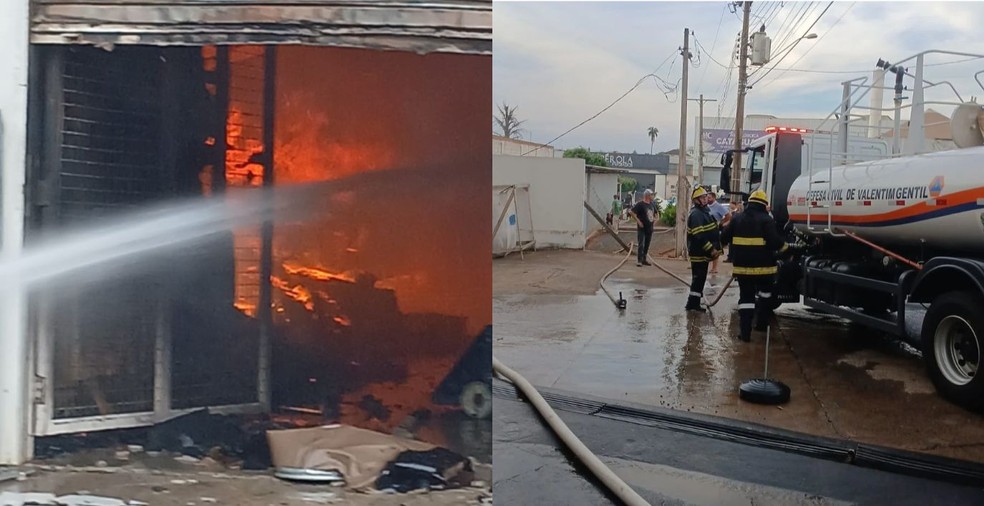 Incêndio atinge fábrica de móveis em Valentim Gentil (SP) — Foto: Reprodução / Votunews