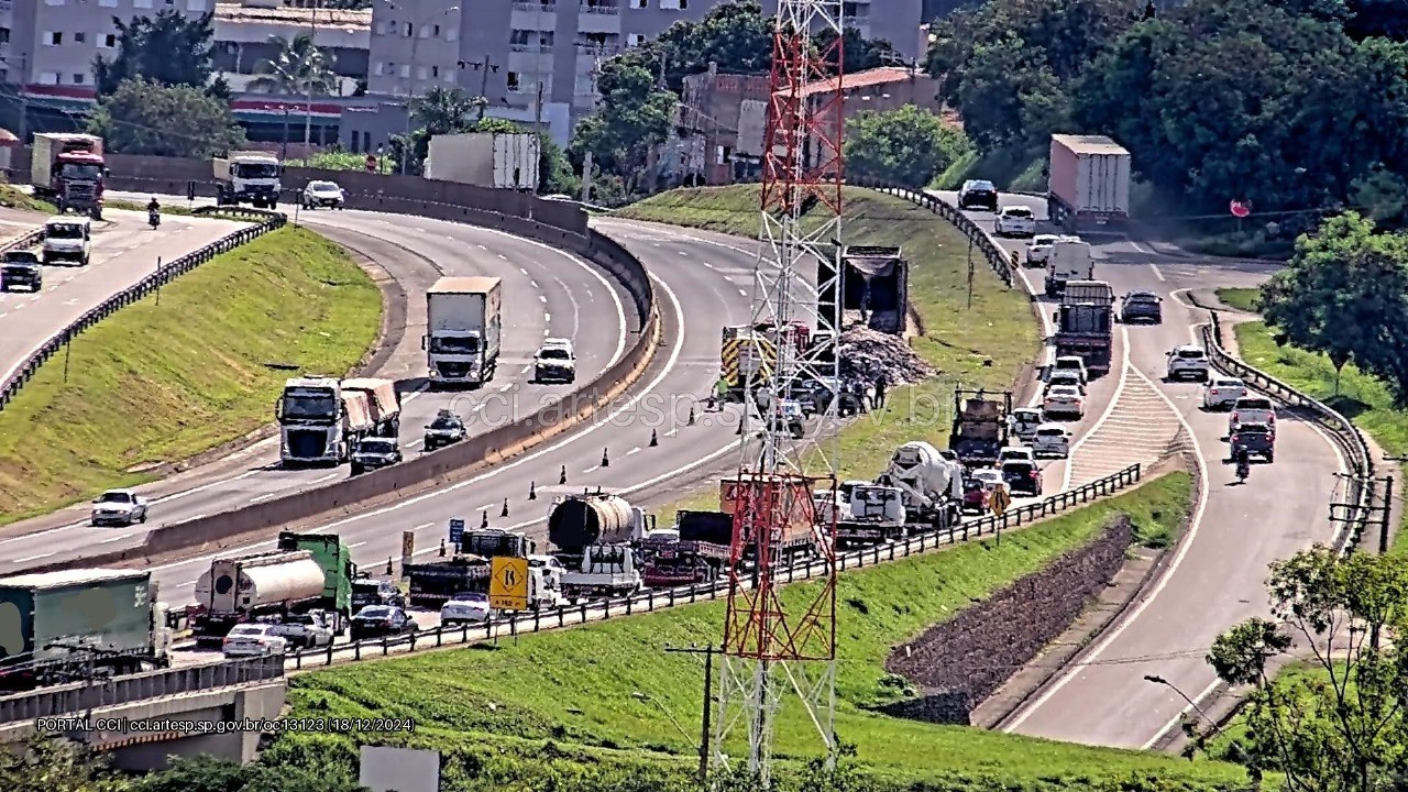 Carreta pega fogo e interdita a Rodovia Raposo Tavares em Sorocaba 