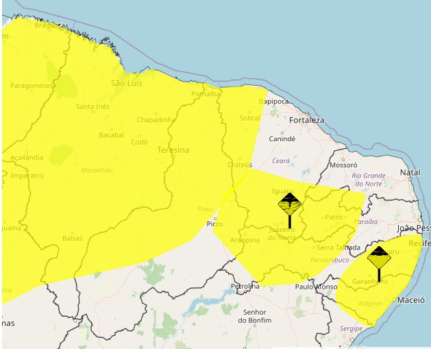 Previsão do tempo: Inmet renova alerta de chuvas intensas para Caruaru e outras 106 cidades do interior de PE