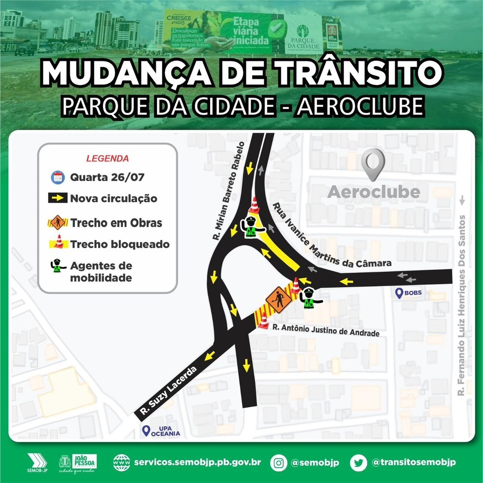 Mapa mostra as mudanças no trânsito da área — Foto: Semob-JP/Divulgação