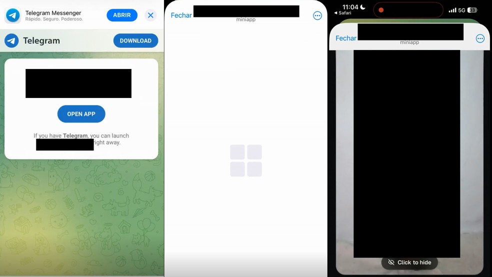 Exemplo de miniapp do Telegram que comercializa material de abuso sexual infantil. — Foto: Reprodução/Telegram