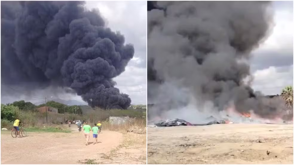Incêndio em casa de reciclagem assusta moradores e cobre céu de fumaça preta. — Foto: Reprodução