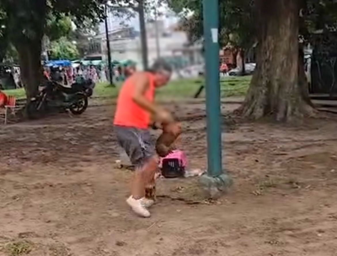 Homem é preso após agredir filhote de cachorro na praça da República, em Belém