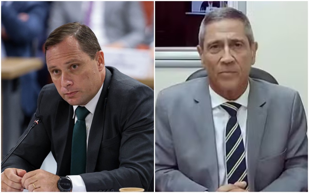 Mauro Cid e Braga Netto durante os interrogatórios no STF — Foto: Ton Molina/STF; Reprodução