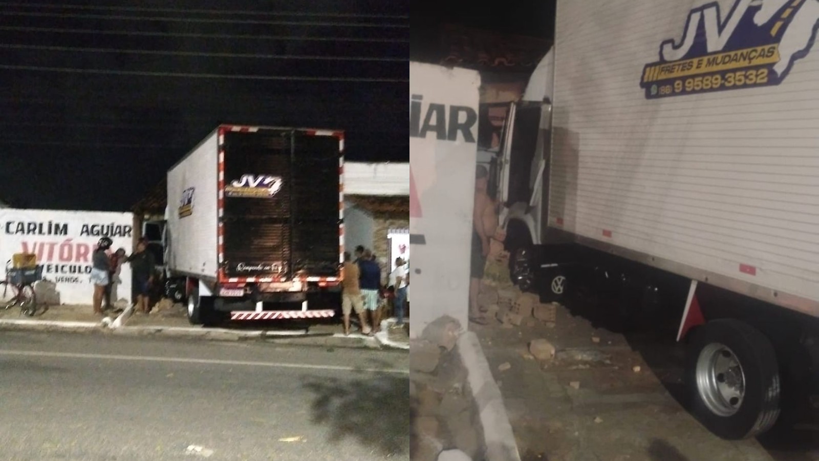 Caminhão sem motorista atravessa canteiro e invade casa em Parnaíba, no litoral do Piauí