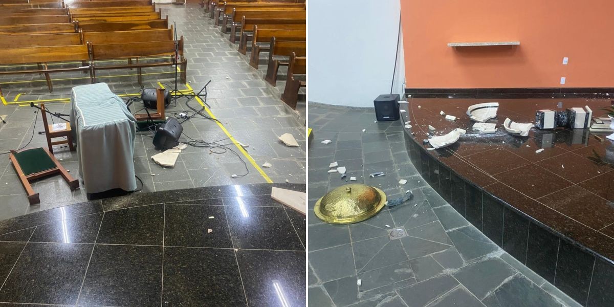 FOTOS: médico é detido por arrombar e vandalizar igreja em Campinas