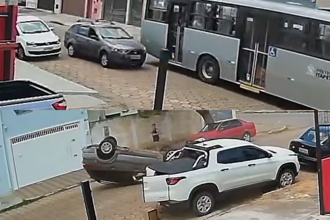 Idosa capota carro após bater em veículo estacionado no interior de SP; vídeo