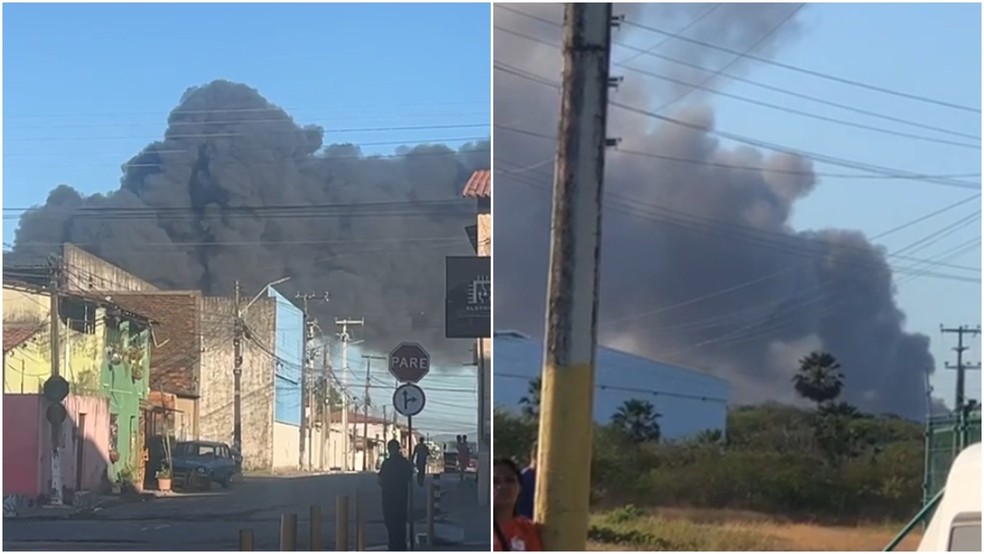Incêndio atinge fábrica de colchões em Maracanaú. — Foto: Reprodução