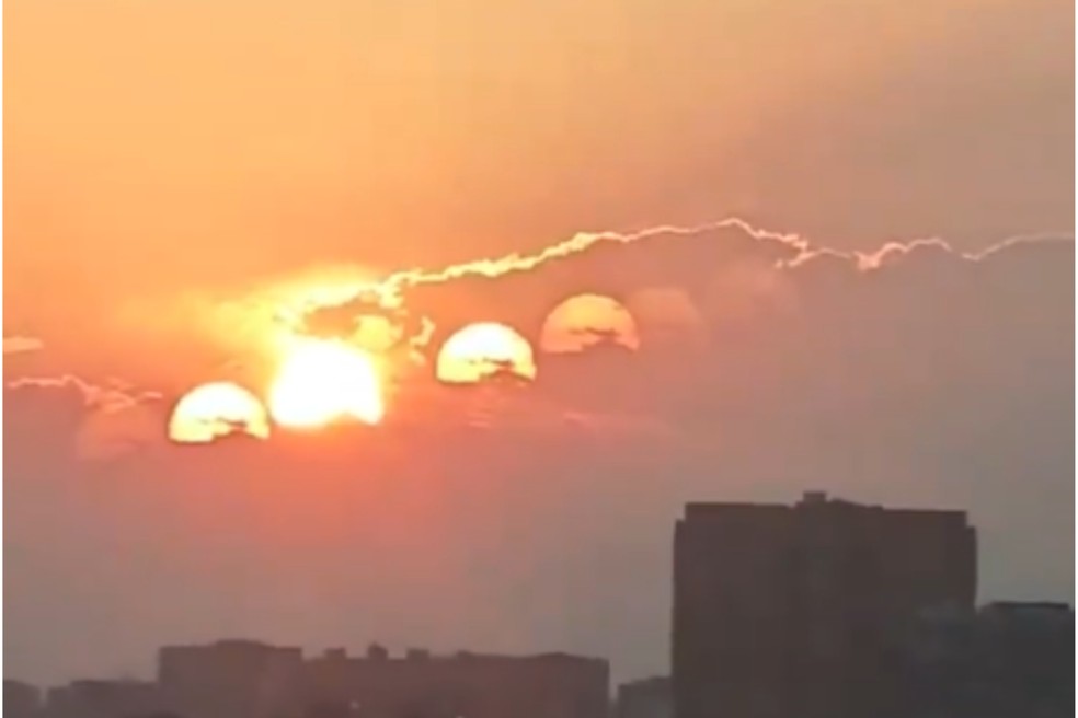 7 sóis são vistos no céu de uma cidade Chinesa. Entenda o fenômeno. — Foto: Reprodução/X