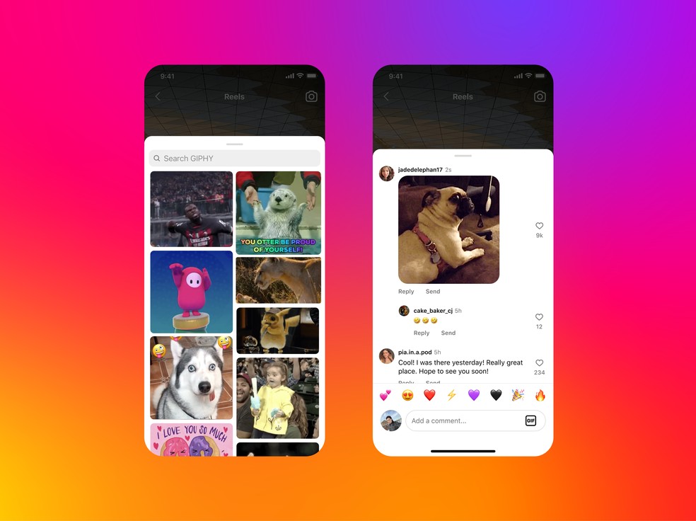 Instagram agora permite usar GIFs nos comentários de fotos e vídeos — Foto: Divulgação/Instagram