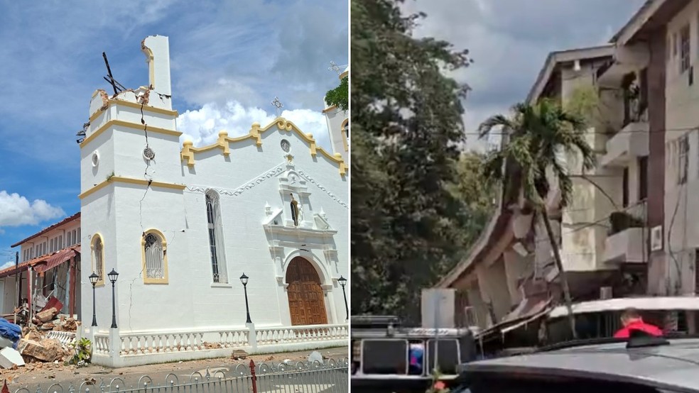 Igreja e hotel em Penonomé após terremoto no Panamá — Foto: Redes sociais
