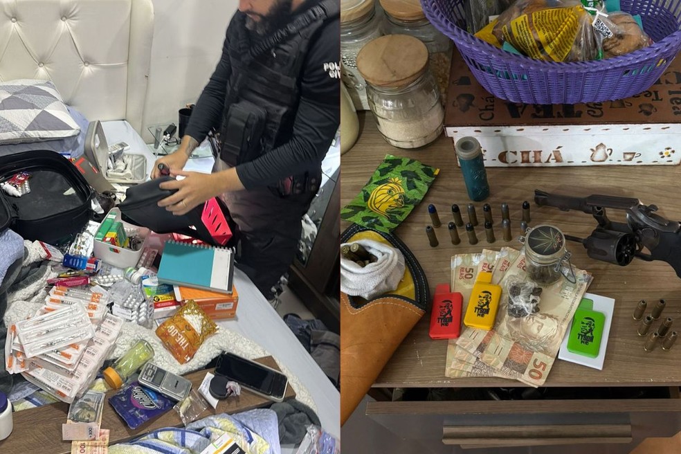 Drogas, armas e munições apreendidas pela Polícia Civil durante operação contra tráfico de drogas sintéticas — Foto: Reprodução