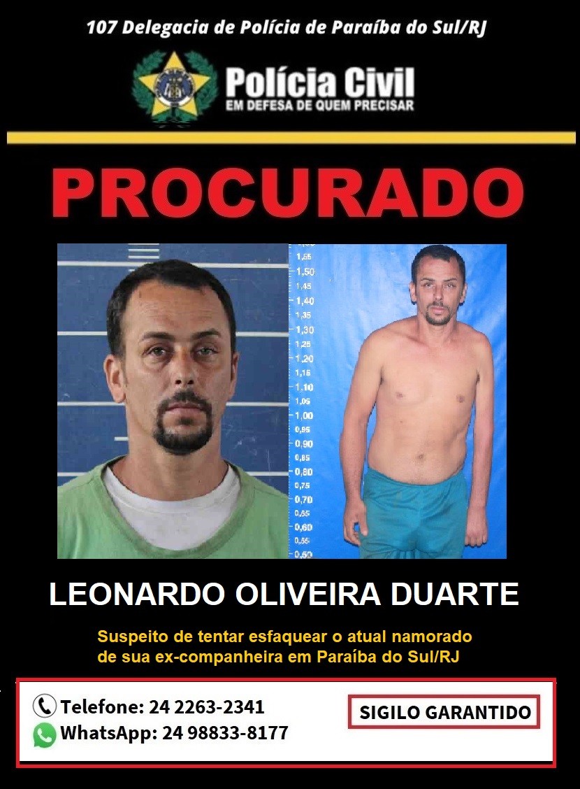 Polícia procura suspeito de esfaquear atual namorado da ex em Paraíba do Sul