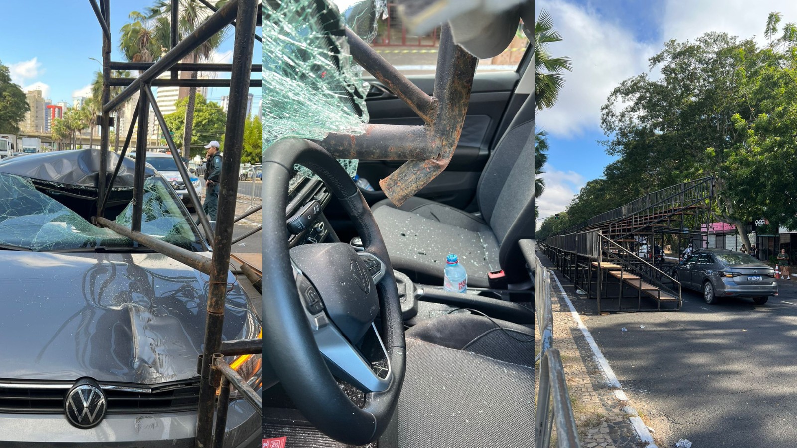 Carro bate em estrutura de arquibancada na Avenida Marechal Castelo Branco, em Teresina; vídeo