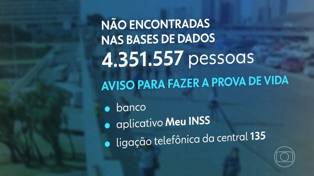 INSS notifica mais de 4 milhões de beneficiários para fazer prova de vida — Foto: Jornal Nacional/Reprodução
