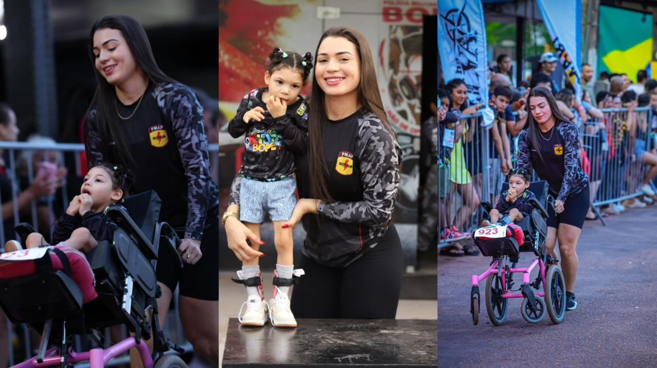 Mãe participa de corrida no Amapá empurrando cadeira de filha com microcefalia: ‘O amor nos fez voar’