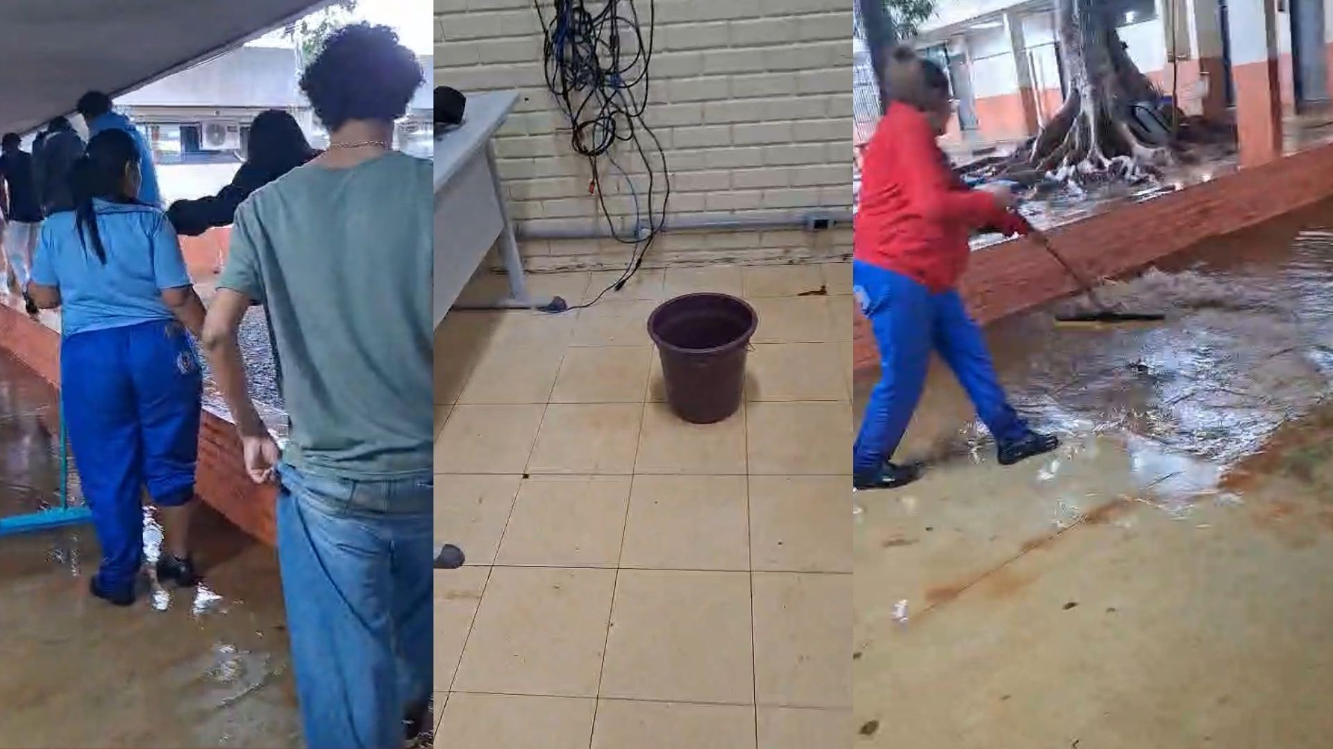 Corredores inundados, goteira em sala de aula: escola pública da Asa Norte fica alagada após chuvas