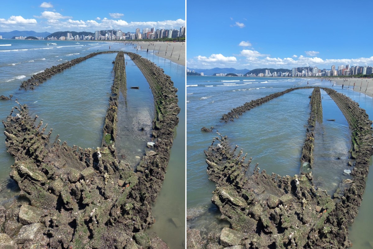 'Navio fantasma' volta a aparecer no litoral de São Paulo e surpreende banhistas; VEJA