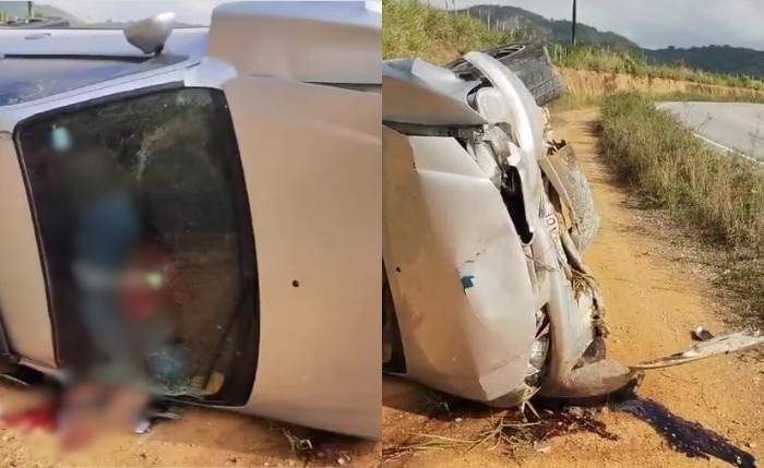 VÍDEO: família fica ferida após carro capotar em Murici