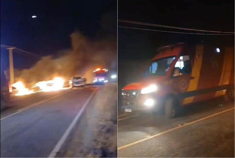 Carros pegaram fogo após colisão no interior do RN — Foto: Reprodução