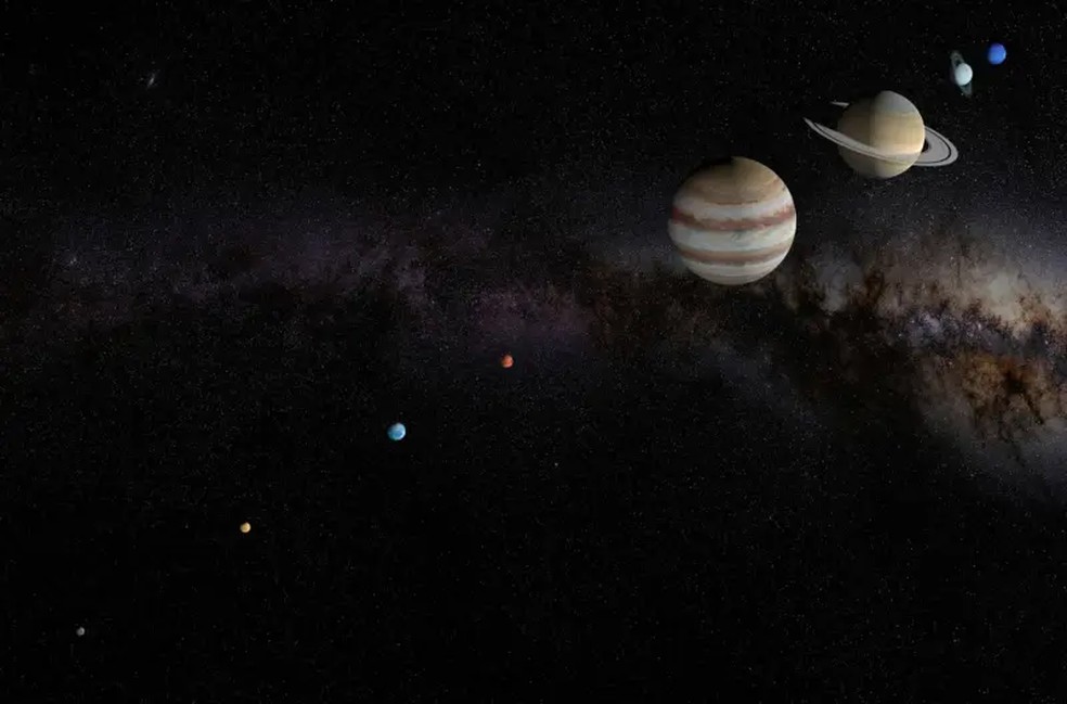 Planetas não ficam de fato em uma linha reta. — Foto: GETTY IMAGES via BBC