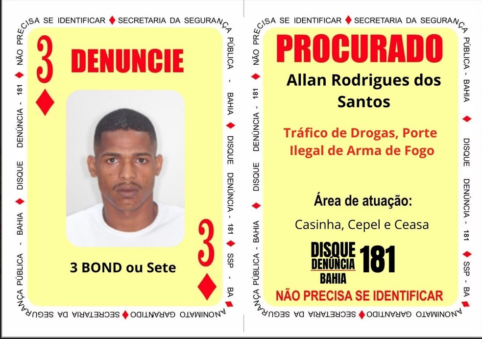 Allan Rodrigues dos Santos é um dos integrantes do Baralho do Crime — Foto: Divulgação/SSP-BA