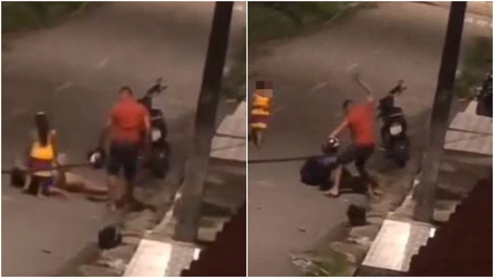 Homem agride mulher com tapas e socos na frente de criança em Maracanaú. — Foto: Reprodução