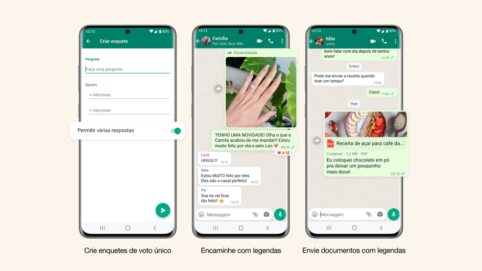 WhatsApp agora permite encaminhar fotos, vídeos e PDFs com legenda; veja como usar — Foto: Divulgação/WhasApp